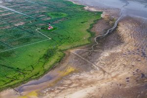 Das Weltnaturerbe Wattenmeer, hier beim Leuchtturm von Westerhever, ist durch den Klimawandel ernsthaft bedroht. Foto: © Martin Stock / LKN-SH